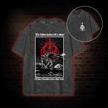 The Fallen Leaves Tell a Story Back Print Washed T-shirt