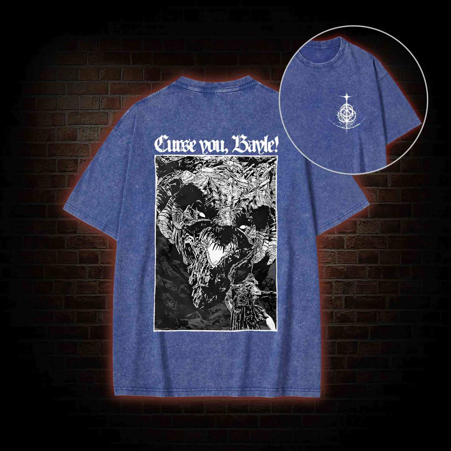 Curse You Bayle!s Back Print Washed T-shirt