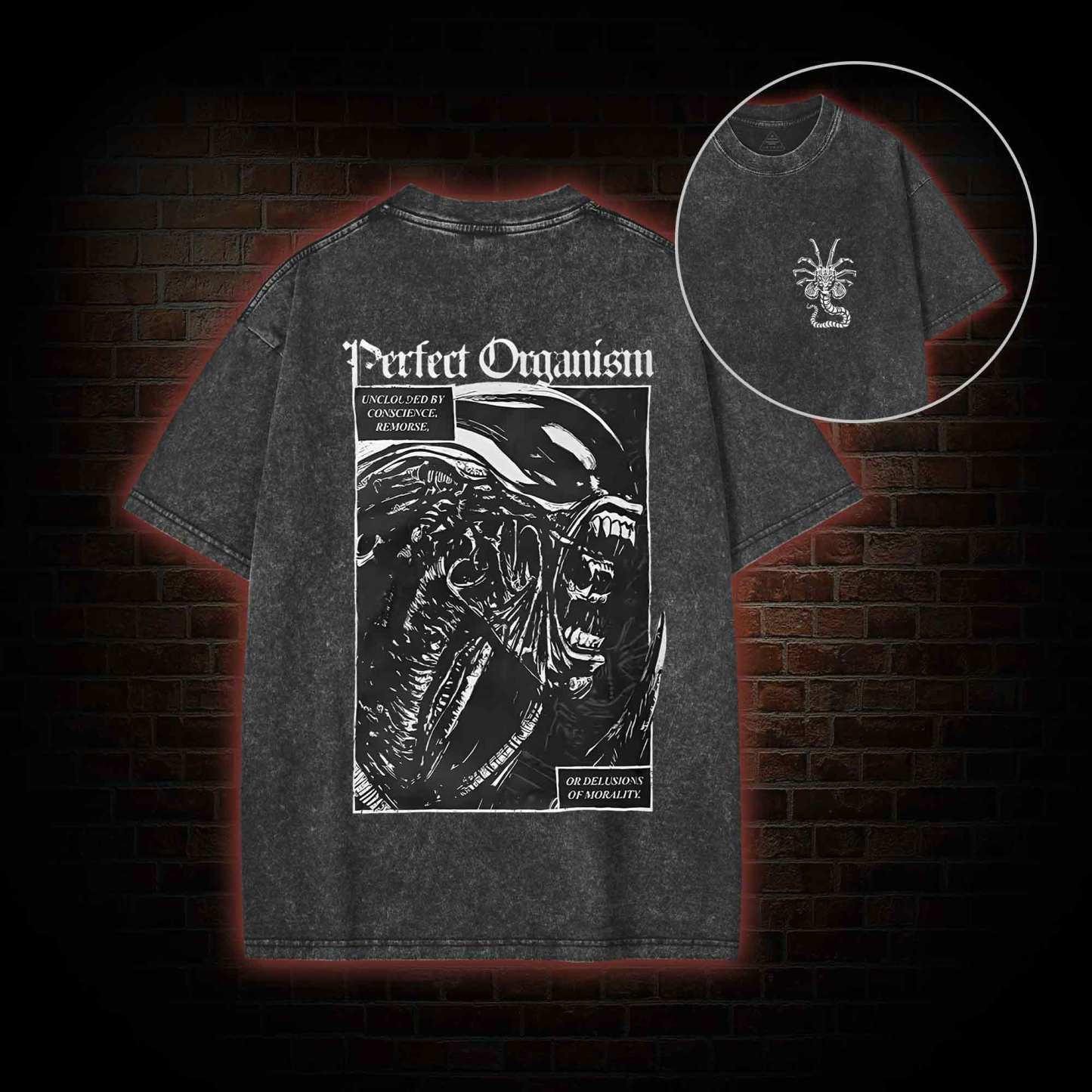 Alien Perfect Organism Back Print Washed T-shirt