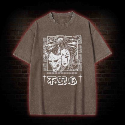 Geisha Woman Mask Washed T-shirt
