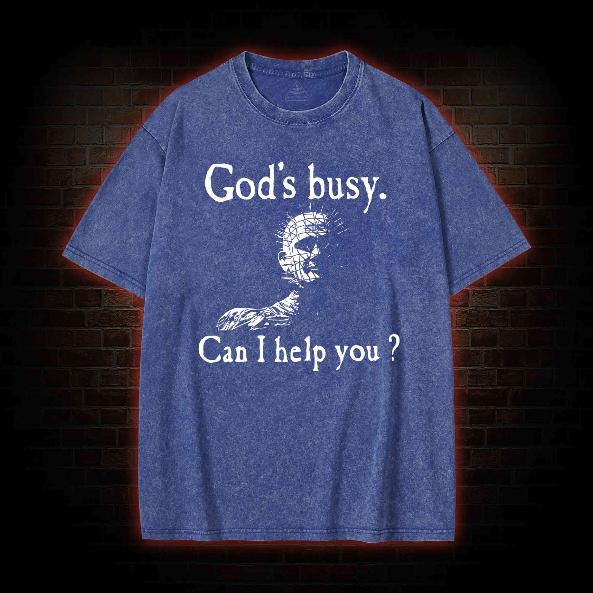 God’s Busy Can I Help You? Washed T-shirt