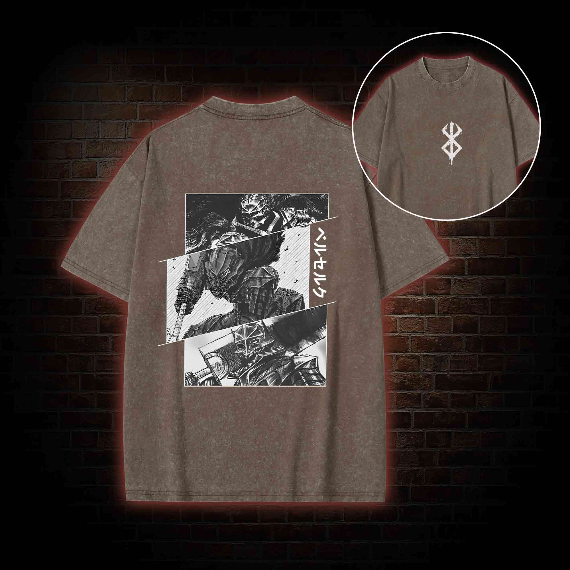 Black Swordsman Back Print Washed T-shirt