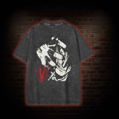 No Life No Death back print Washed T-shirt