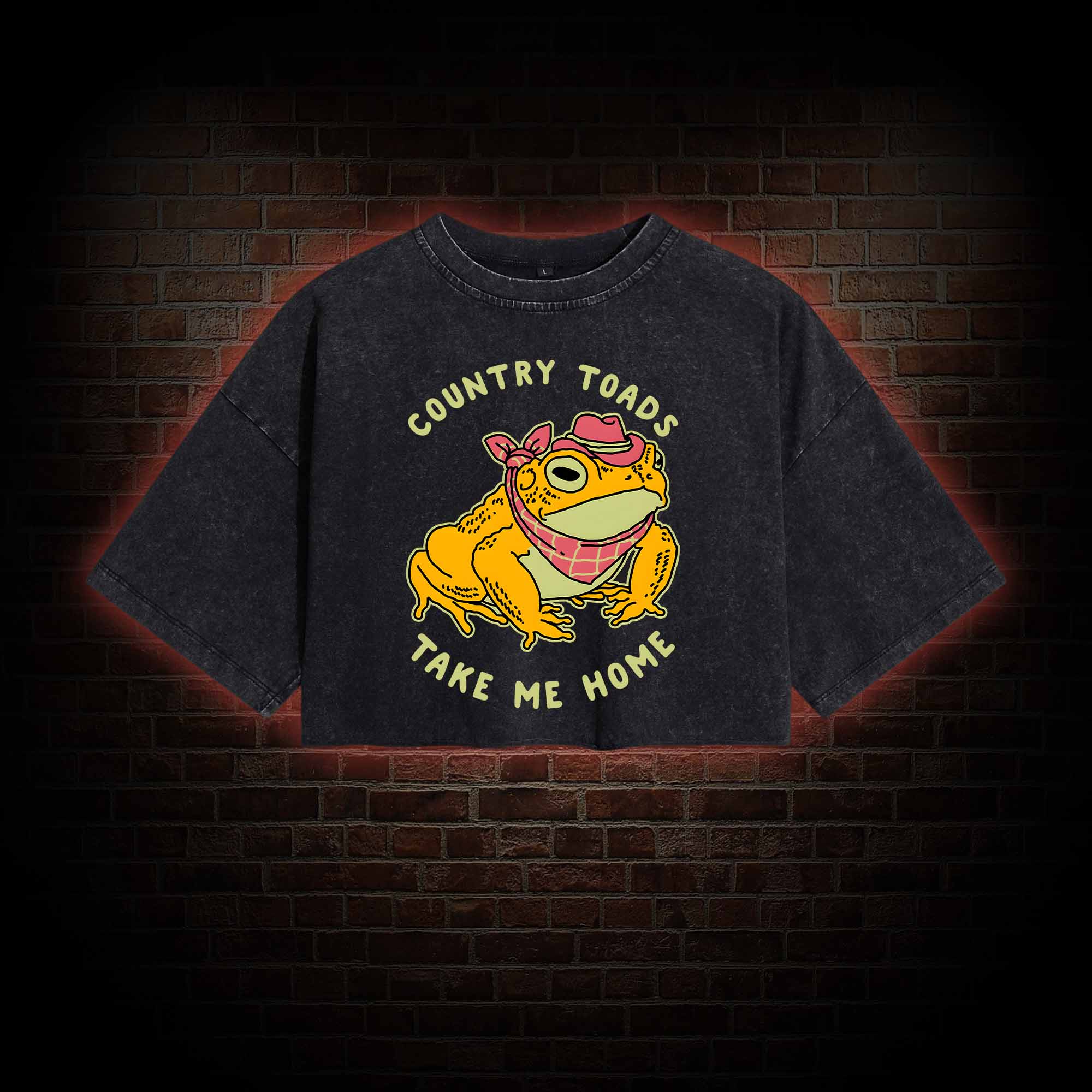Country Toads Take Me Home Washed Cropped T-shirts