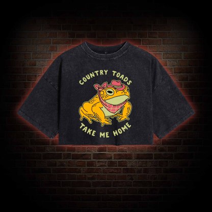 Country Toads Take Me Home Washed Cropped T-shirts