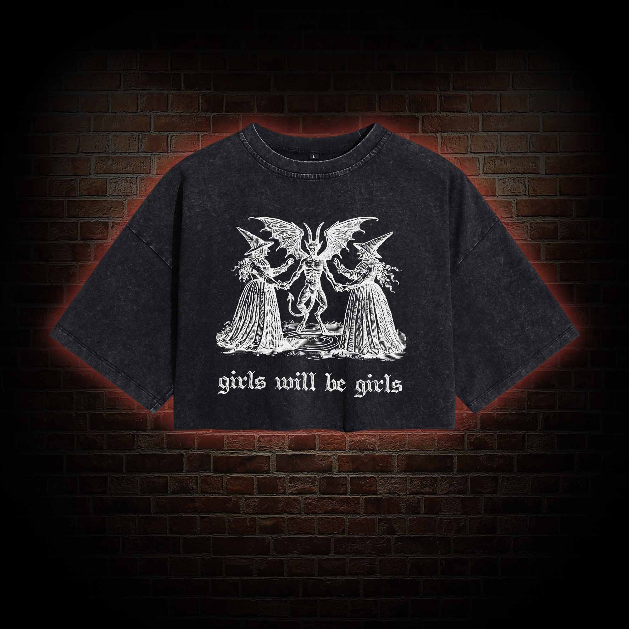 Girls Will Be Girls Washed Cropped T-shirts