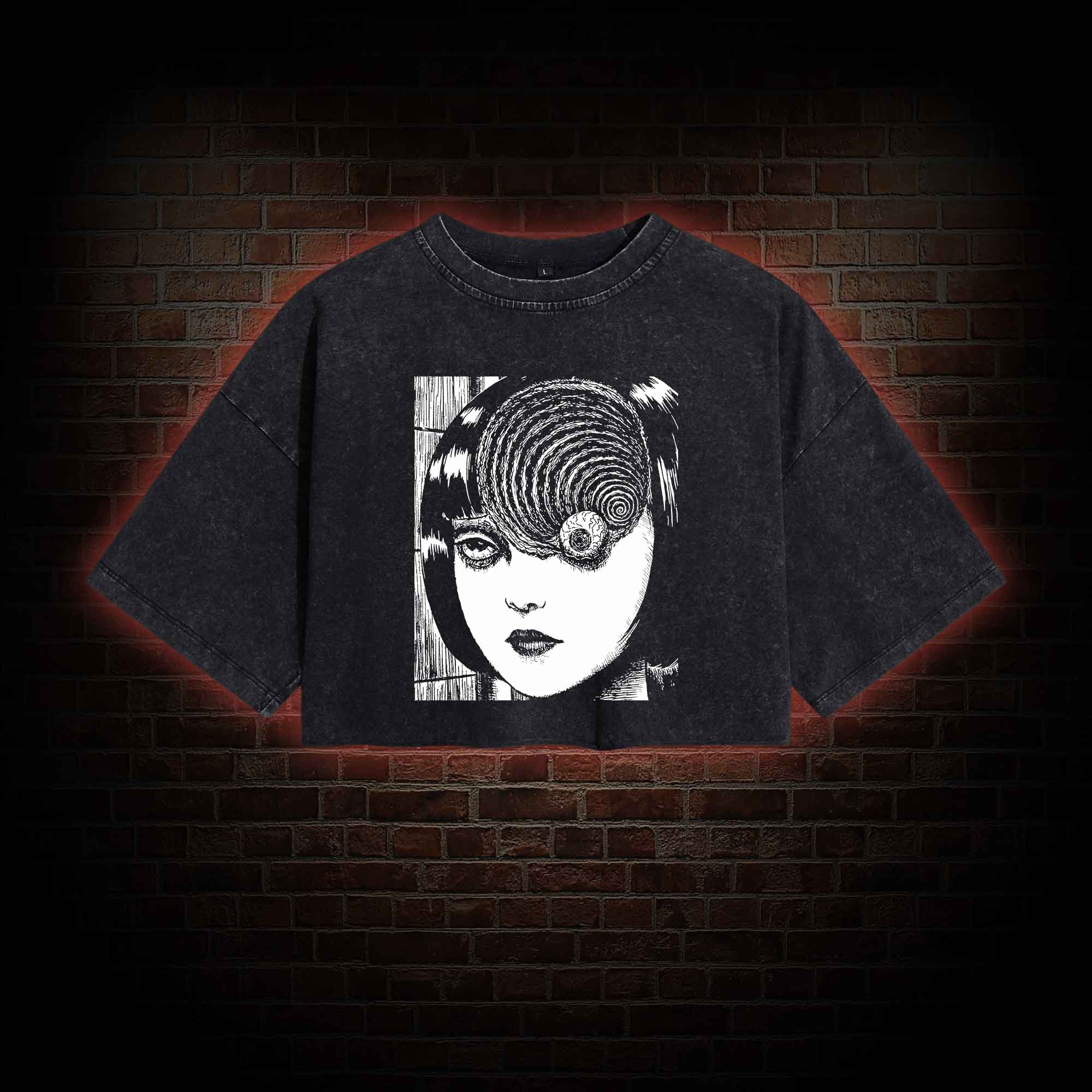 Horror Eyeball Washed Cropped T-shirts