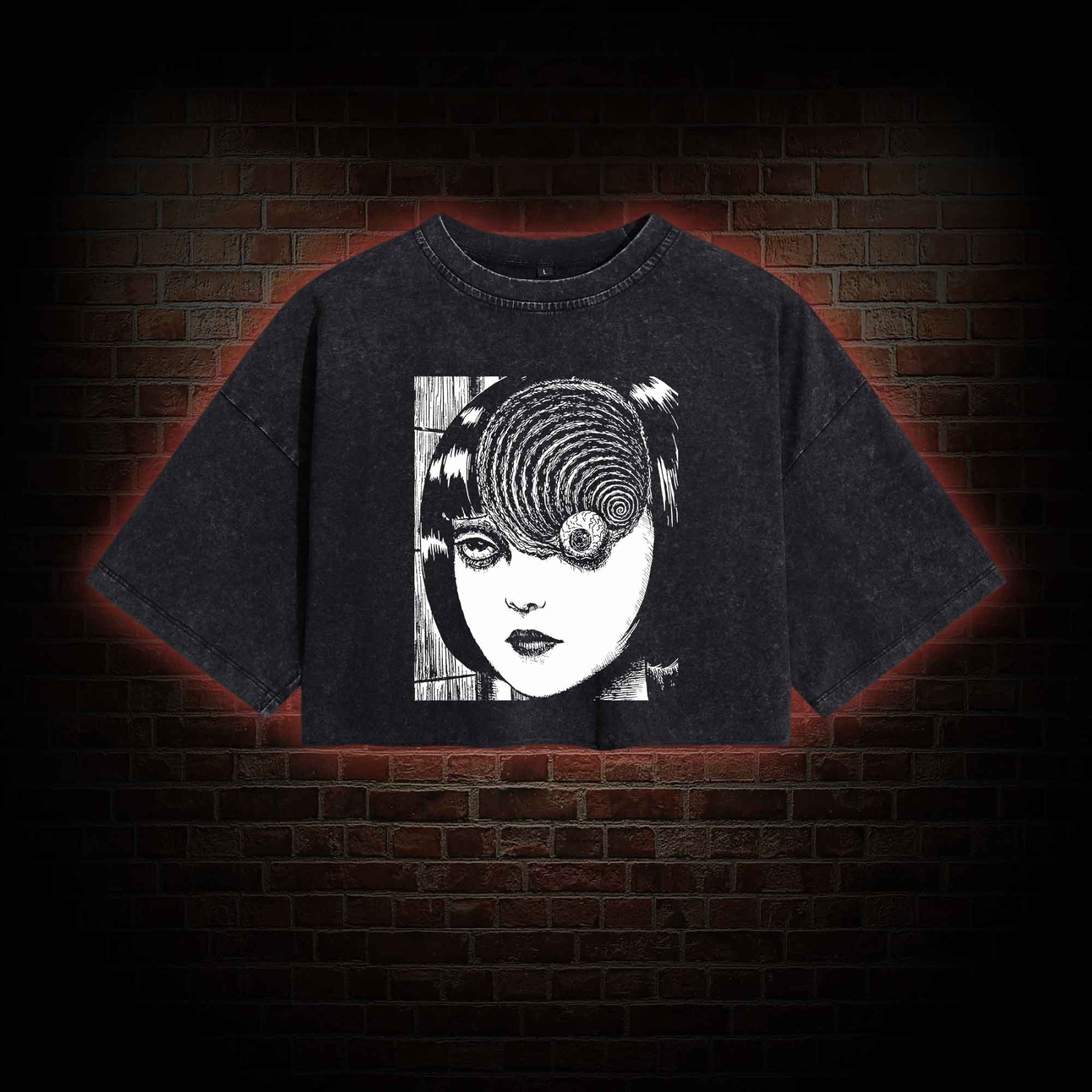 Horror Eyeball Washed Cropped T-shirts
