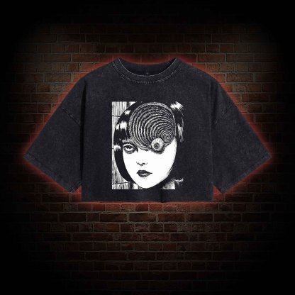 Horror Eyeball Washed Cropped T-shirts