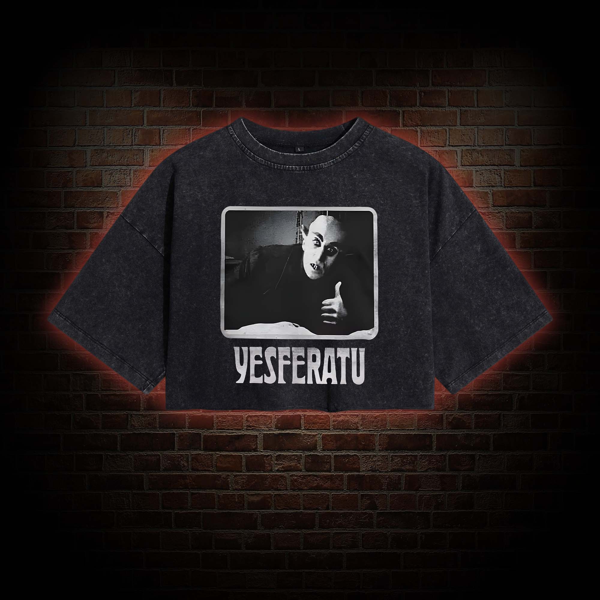 Yesferatu Funny Horror Retro Washed Cropped T-shirts