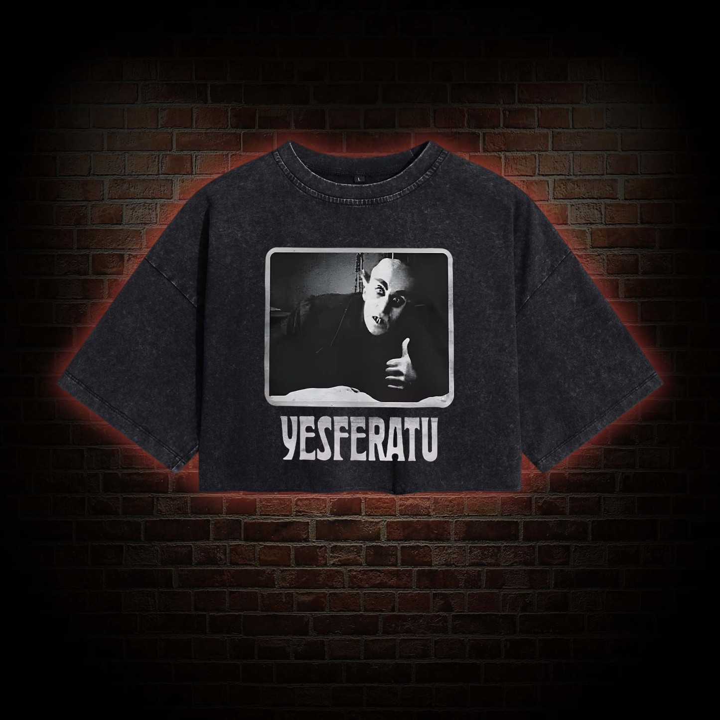 Yesferatu Funny Horror Retro Washed Cropped T-shirts