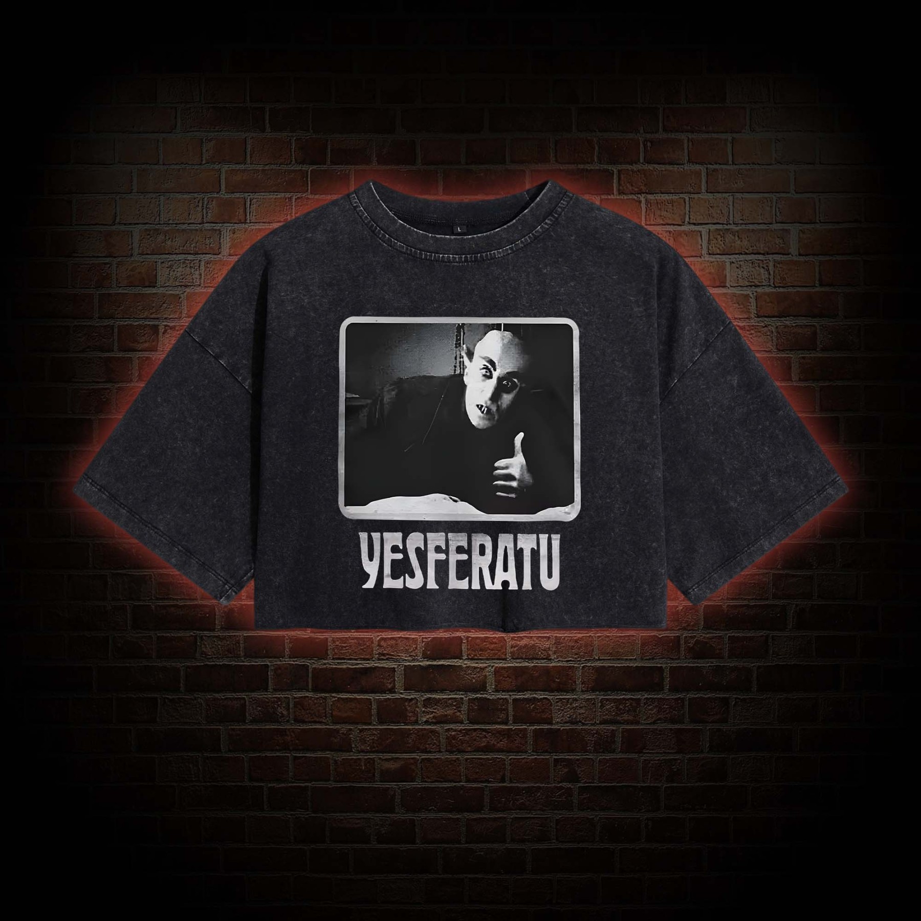 Yesferatu Funny Horror Retro Washed Cropped T-shirts