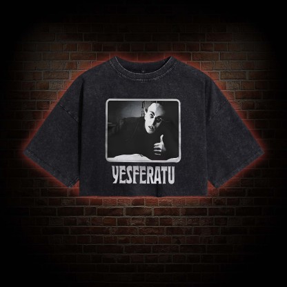 Yesferatu Funny Horror Retro Washed Cropped T-shirts