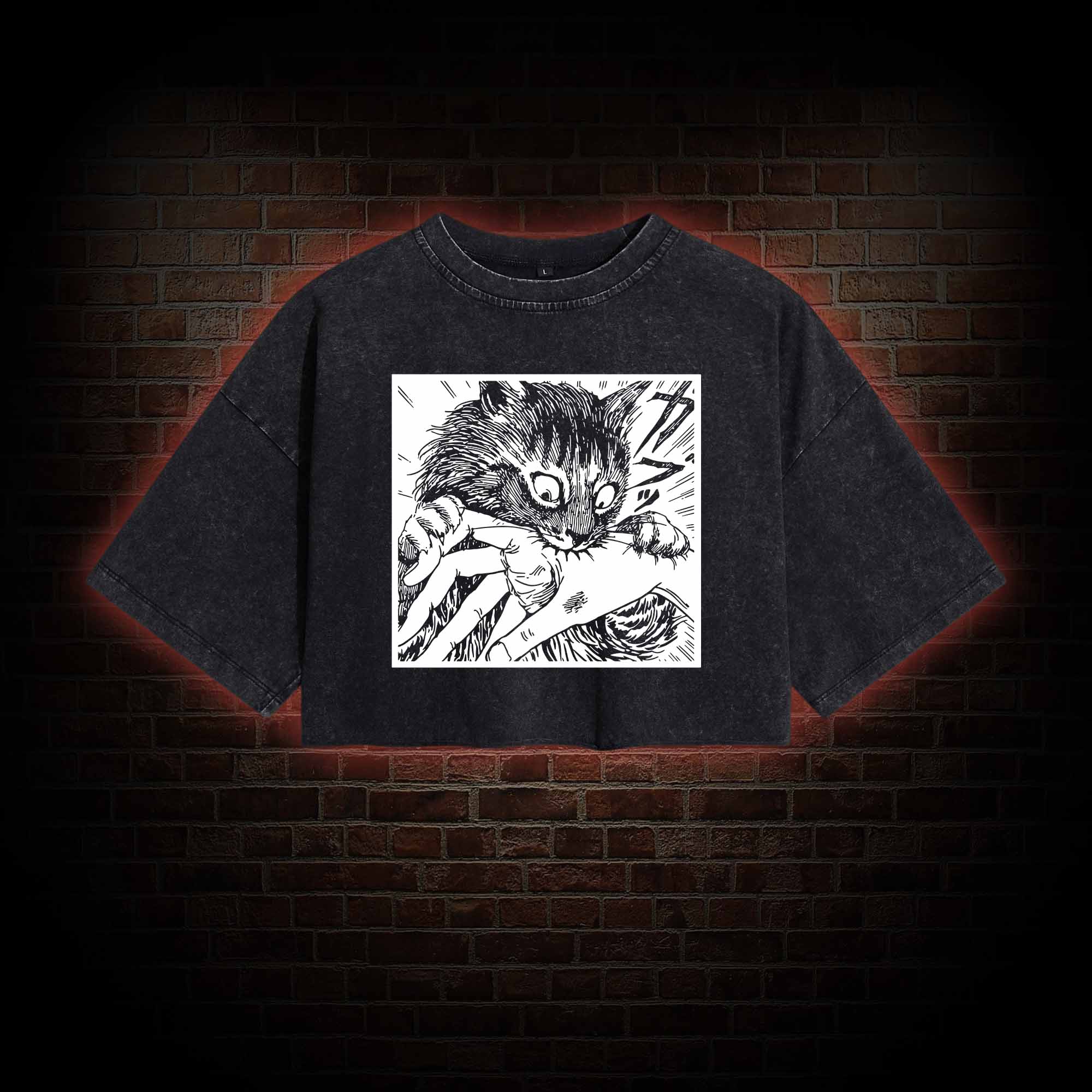 Tomie Cat Diary Anime Horror Washed Cropped T-shirts