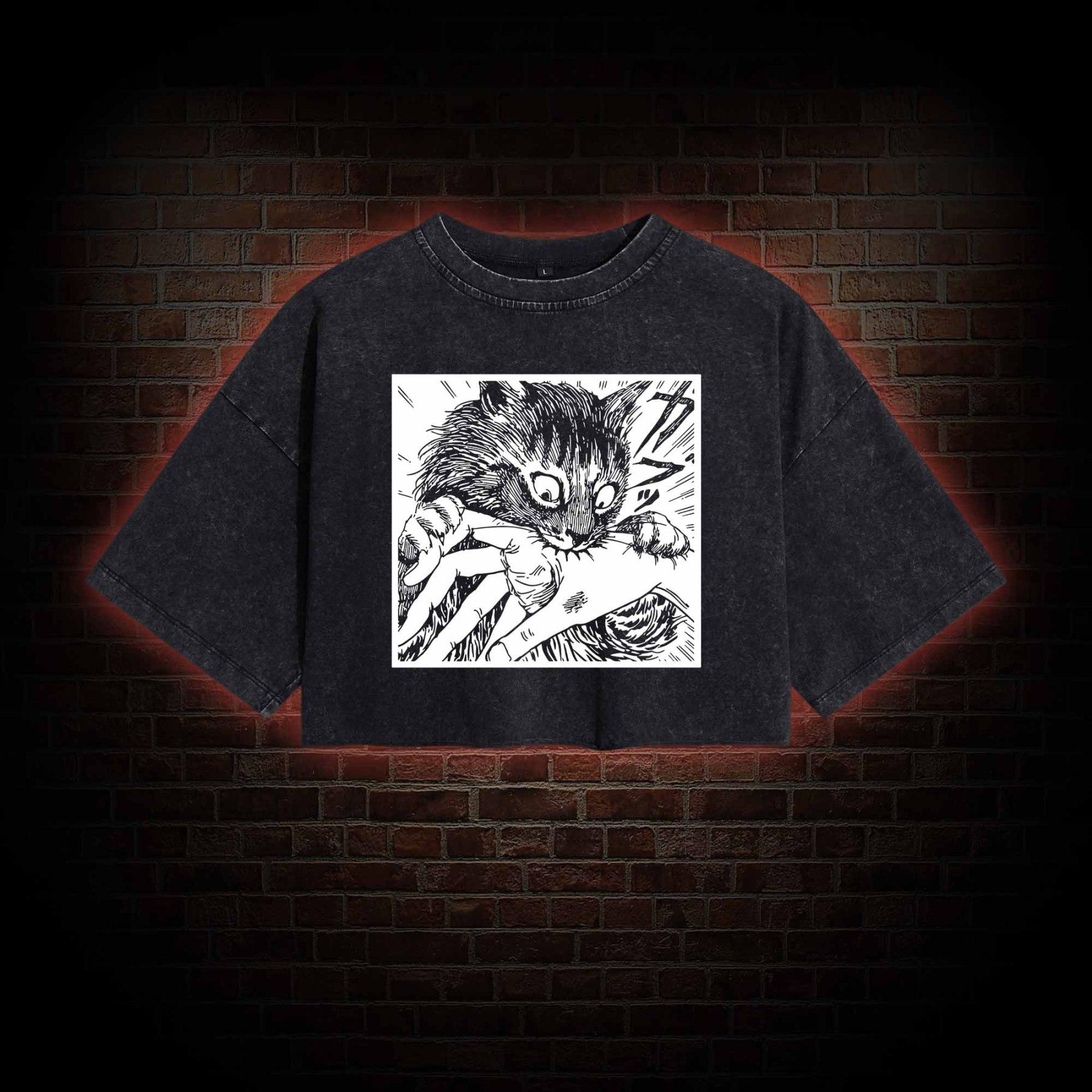 Tomie Cat Diary Anime Horror Washed Cropped T-shirts
