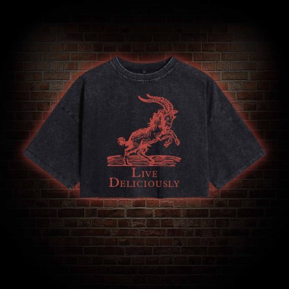 Live Deliciously Washed Cropped T-shirts