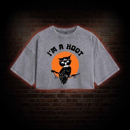 I'm A Hoot Washed Cropped T-shirts