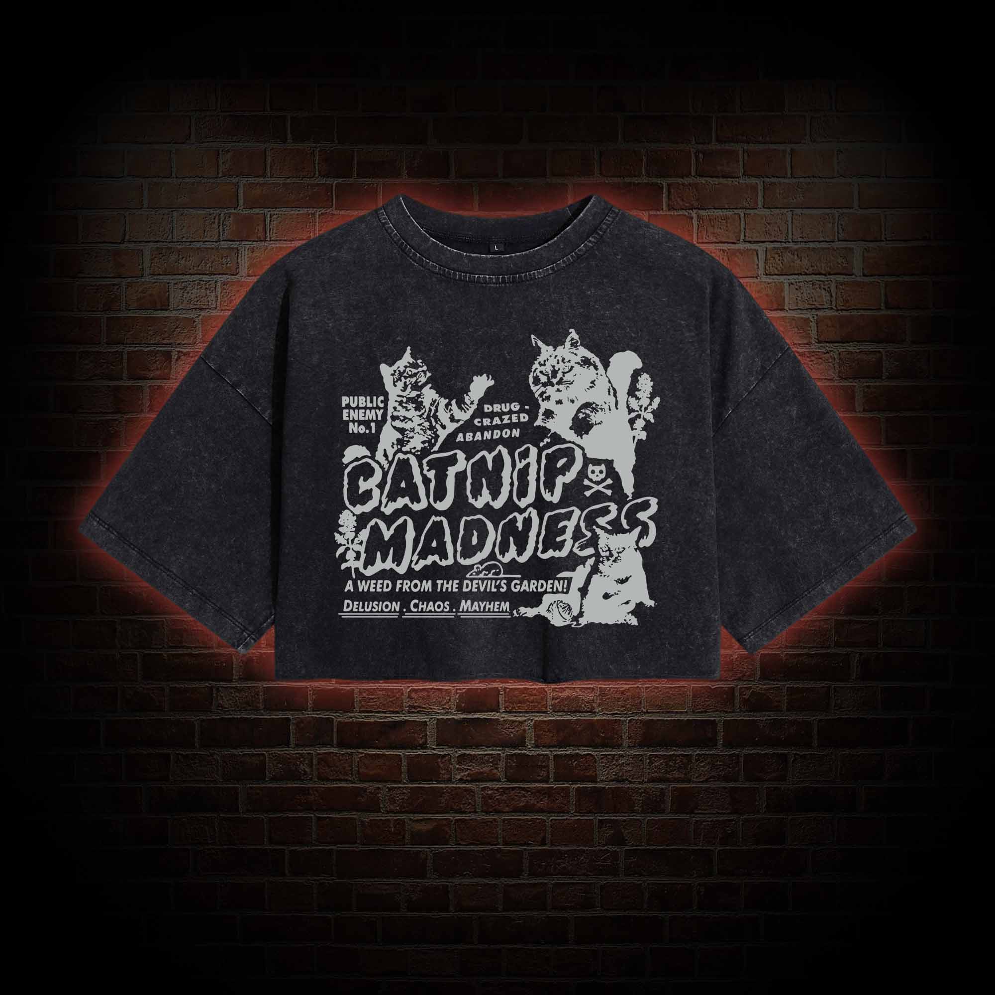 Catnip Madness Washed Cropped T-shirts