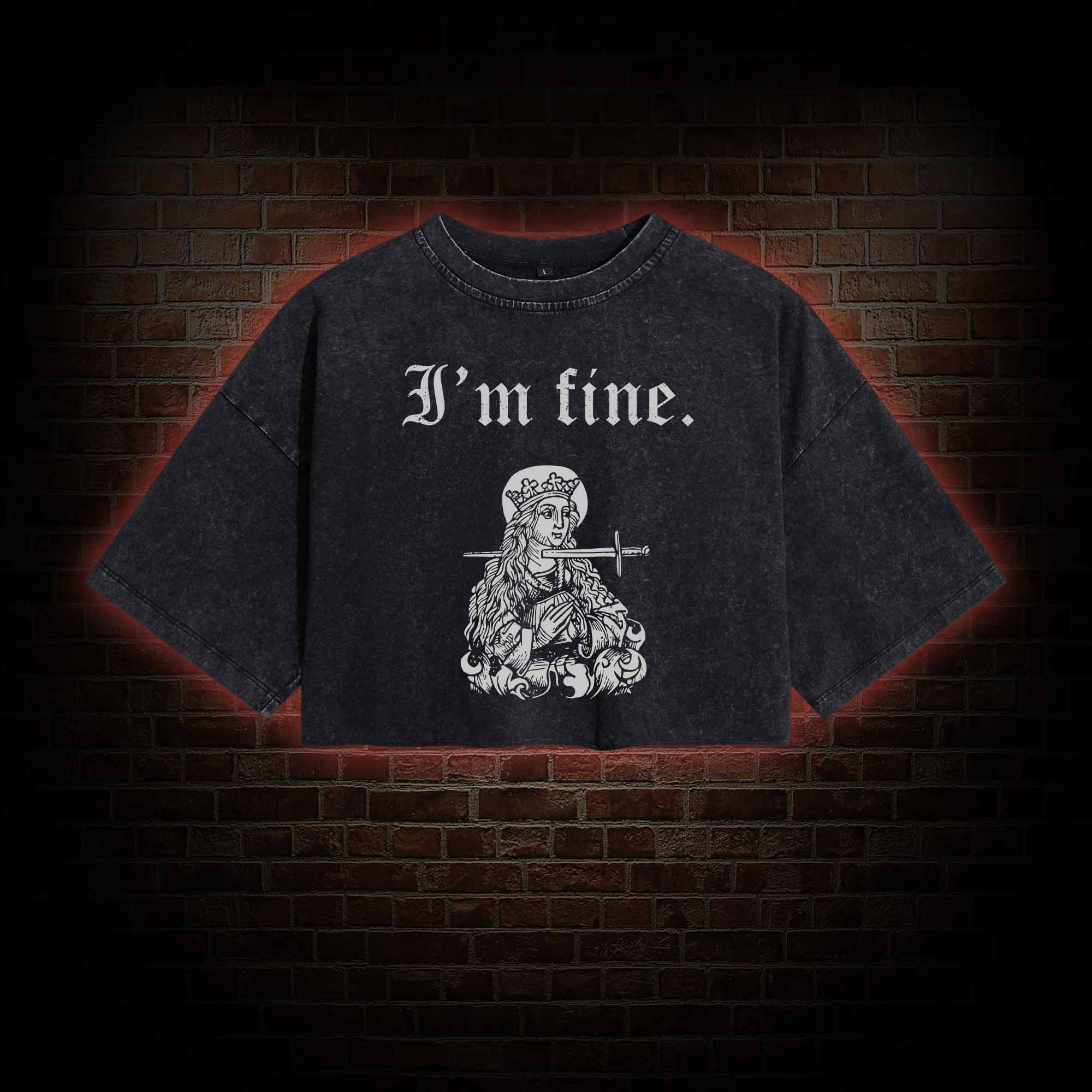I'm Fine Washed Cropped T-shirts