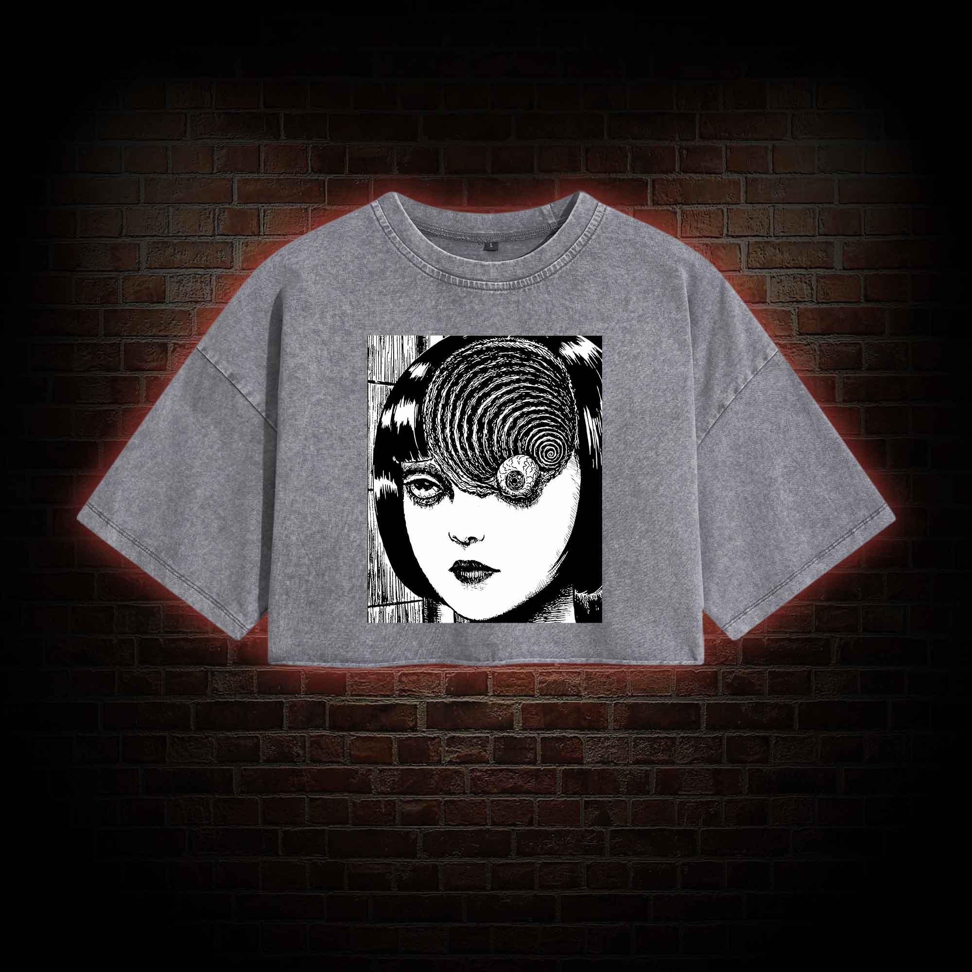 Horror Eyeball Washed Cropped T-shirts