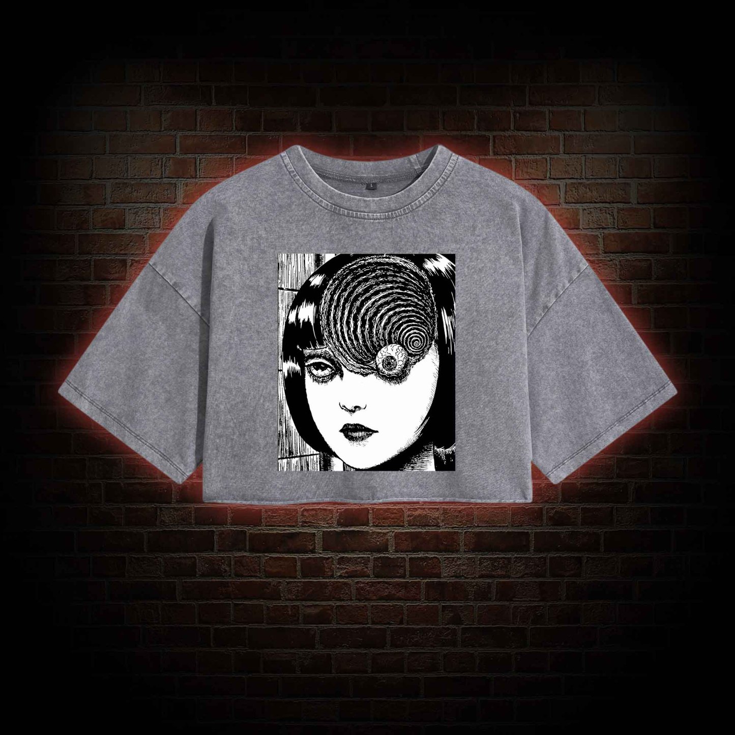 Horror Eyeball Washed Cropped T-shirts
