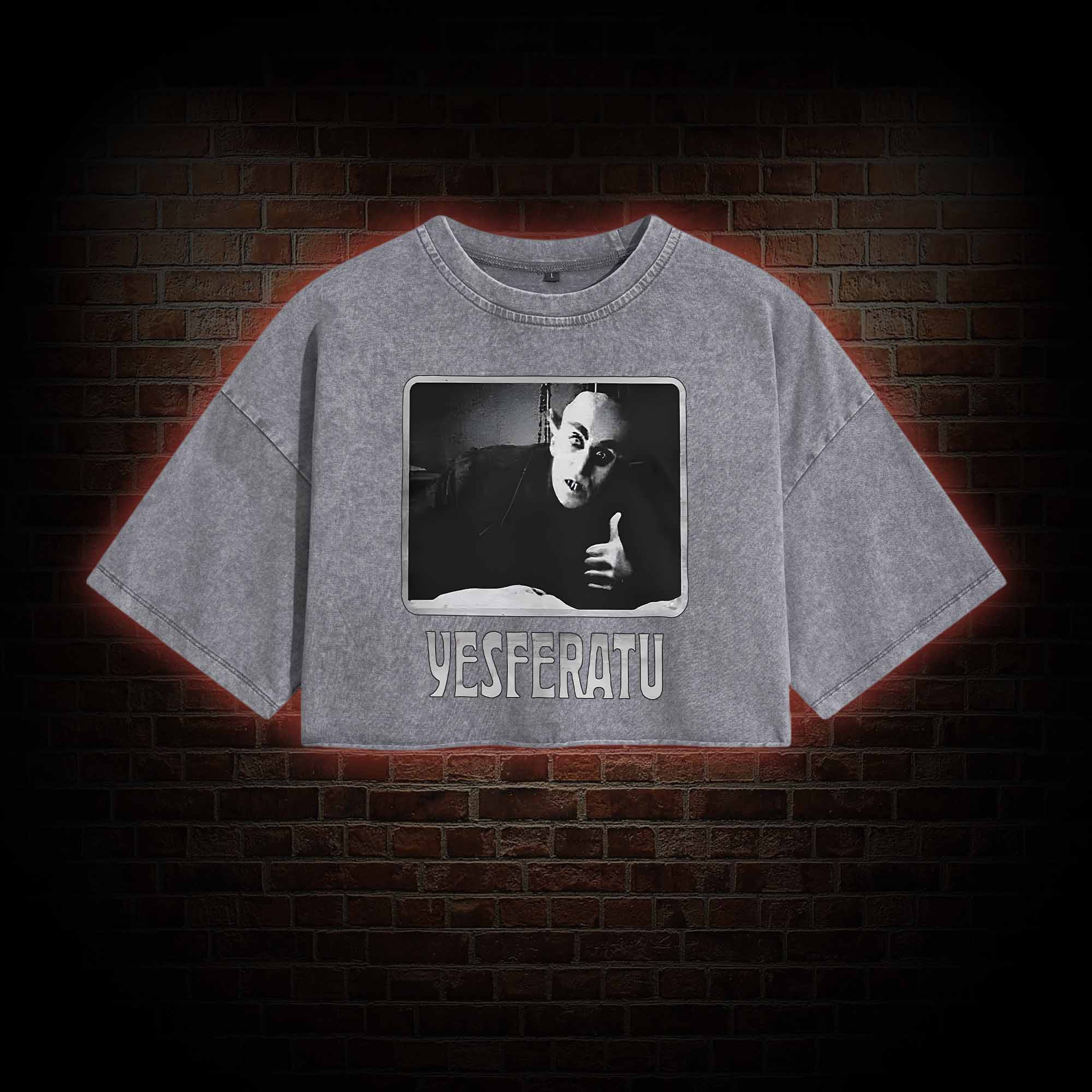 Yesferatu Funny Horror Retro Washed Cropped T-shirts