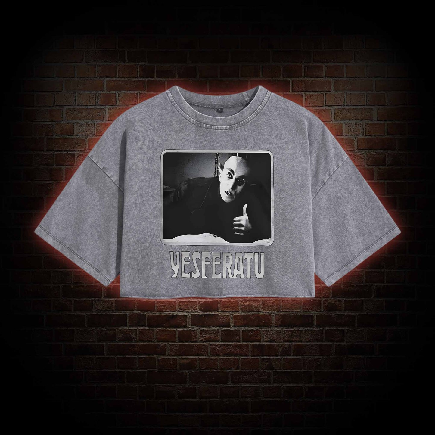 Yesferatu Funny Horror Retro Washed Cropped T-shirts