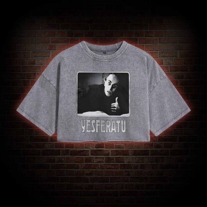 Yesferatu Funny Horror Retro Washed Cropped T-shirts