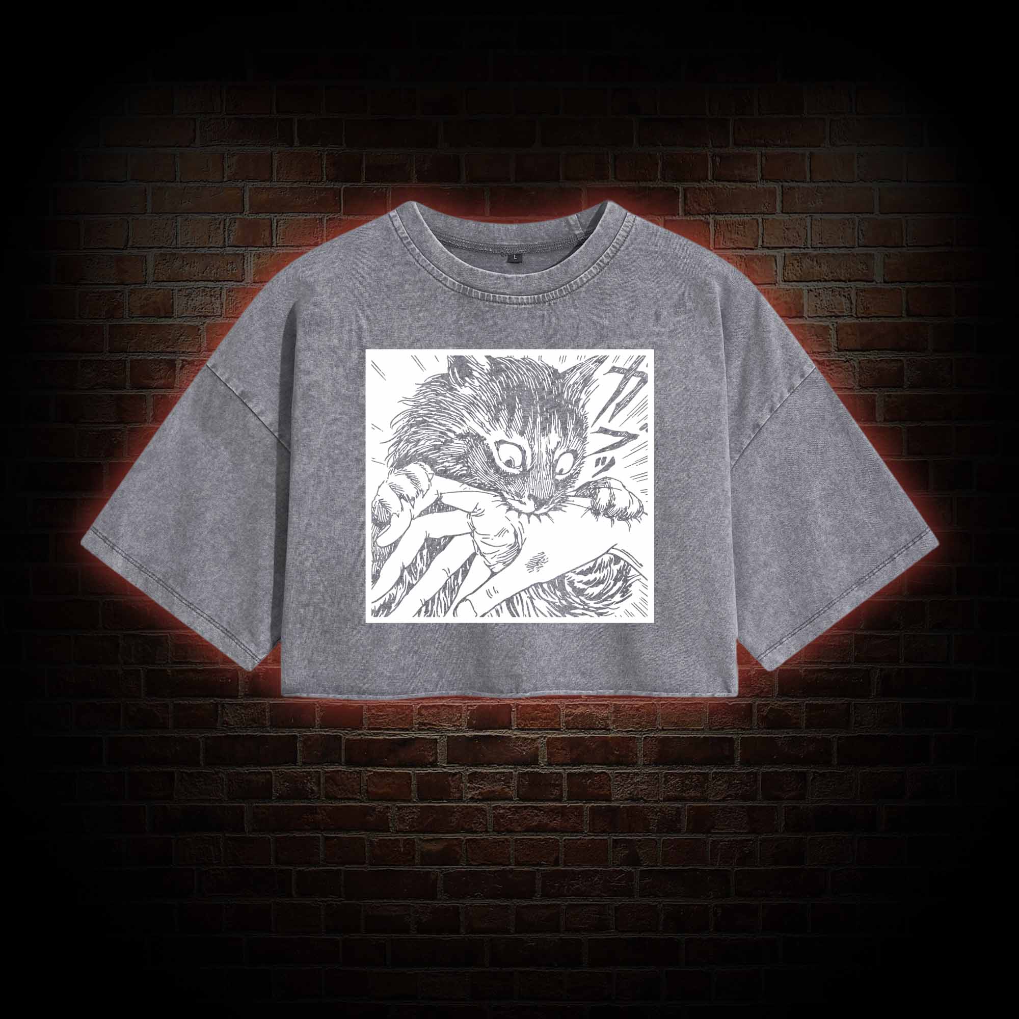Tomie Cat Diary Anime Horror Washed Cropped T-shirts