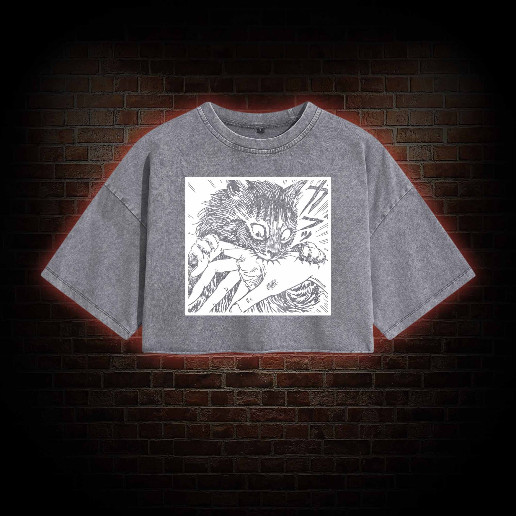 Tomie Cat Diary Anime Horror Washed Cropped T-shirts