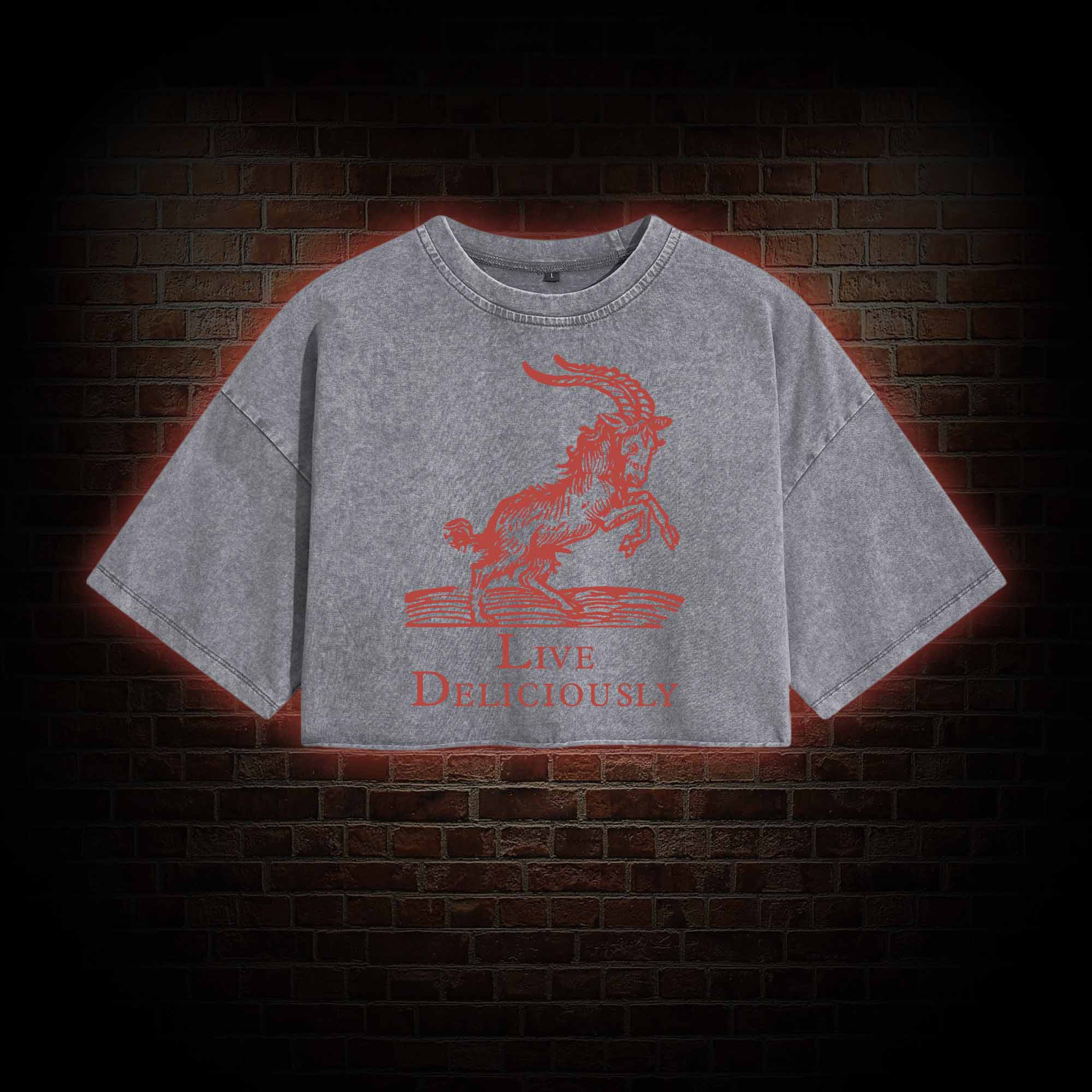 Live Deliciously Washed Cropped T-shirts
