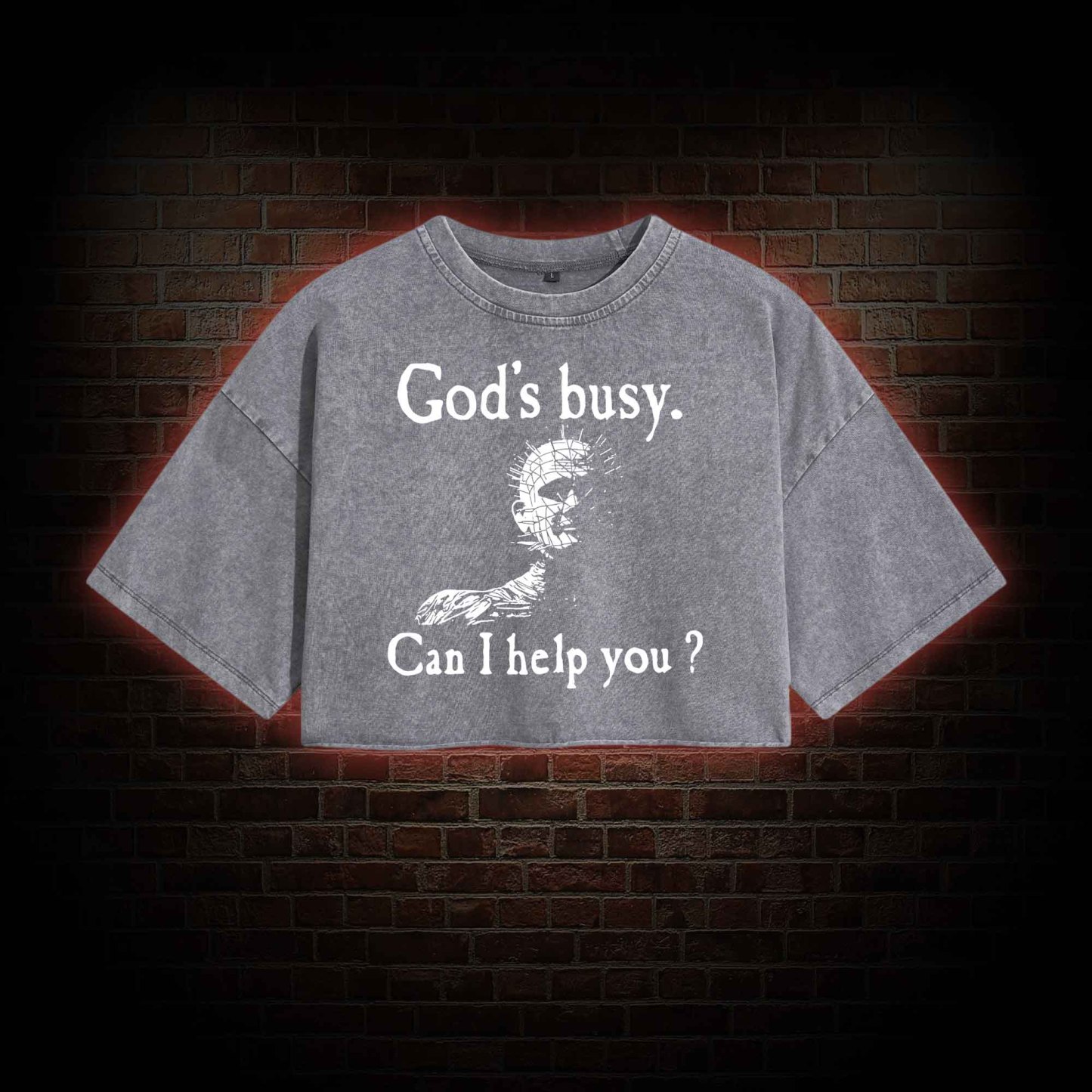 God's Busy Can I Help You Washed Cropped T-shirts