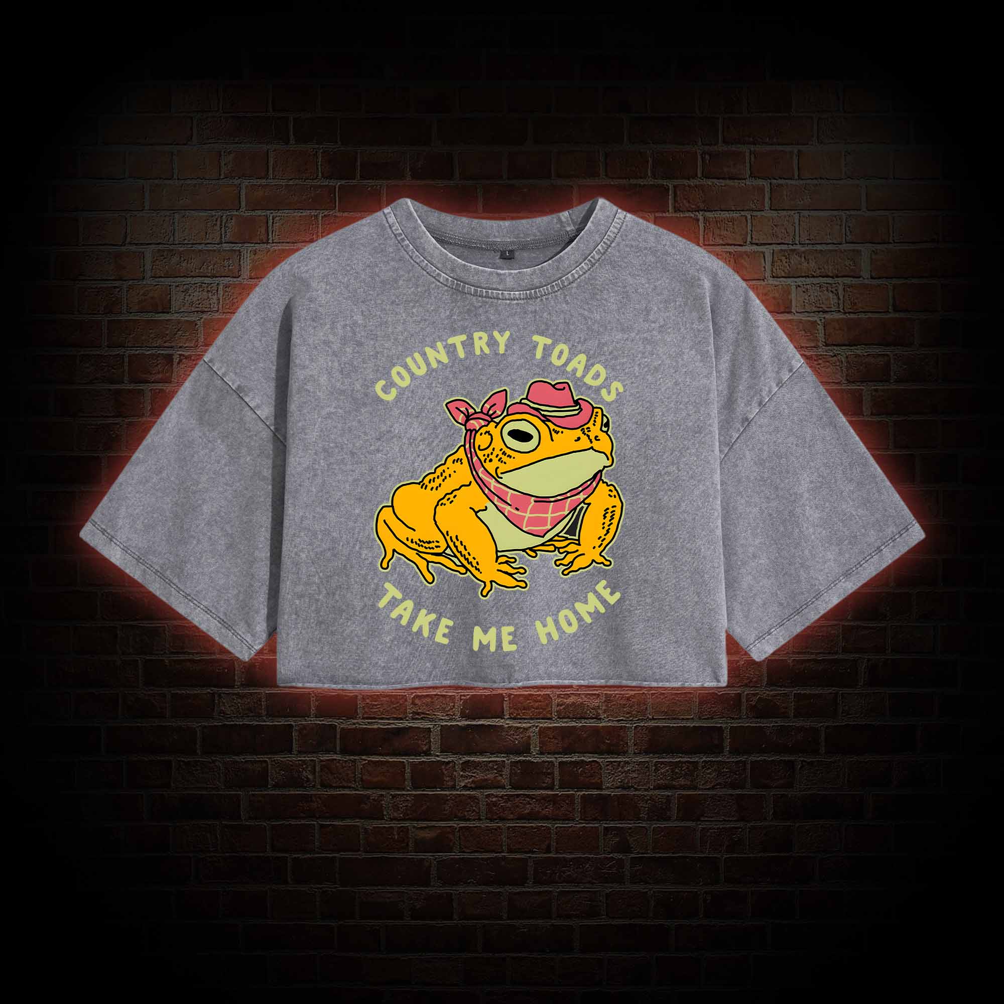 Country Toads Take Me Home Washed Cropped T-shirts
