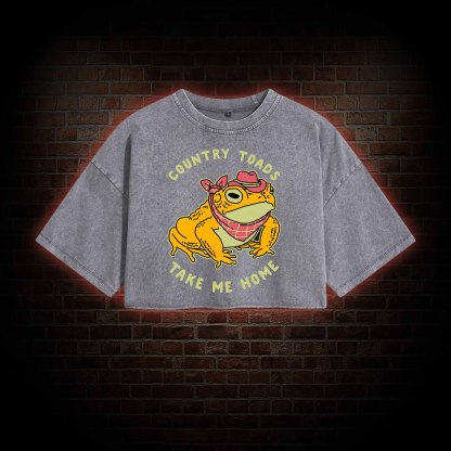 Country Toads Take Me Home Washed Cropped T-shirts