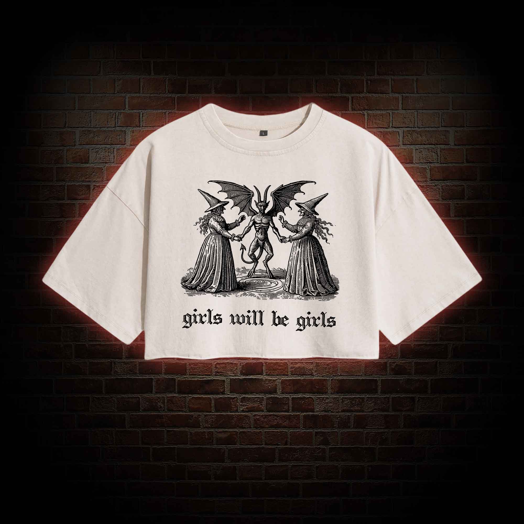 Girls Will Be Girls Washed Cropped T-shirts