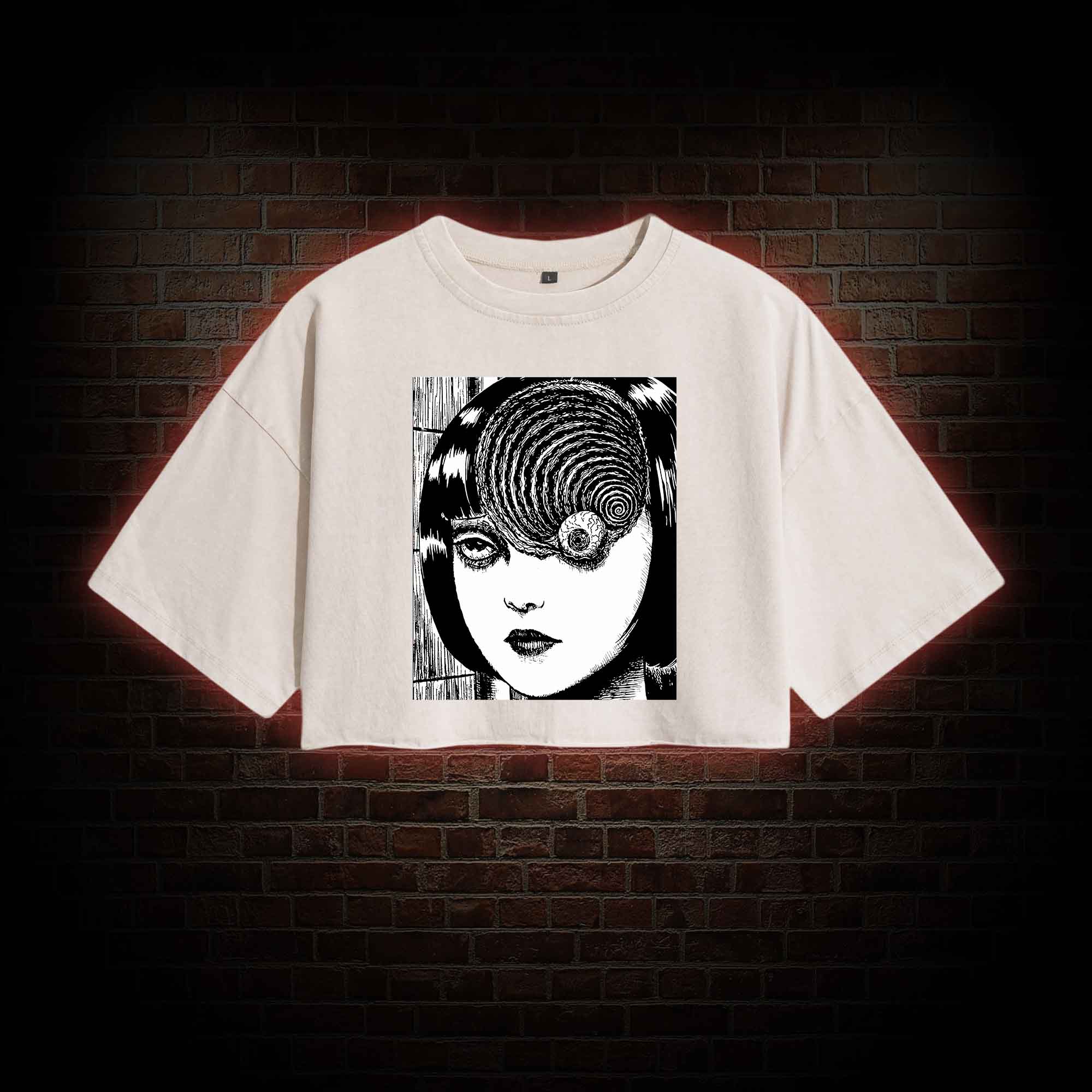 Horror Eyeball Washed Cropped T-shirts
