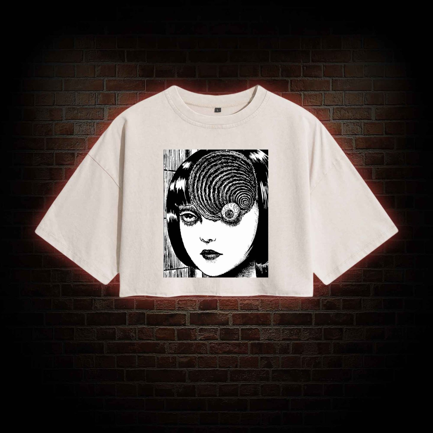 Horror Eyeball Washed Cropped T-shirts