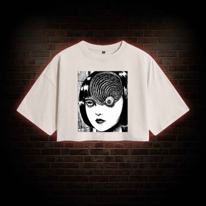 Horror Eyeball Washed Cropped T-shirts