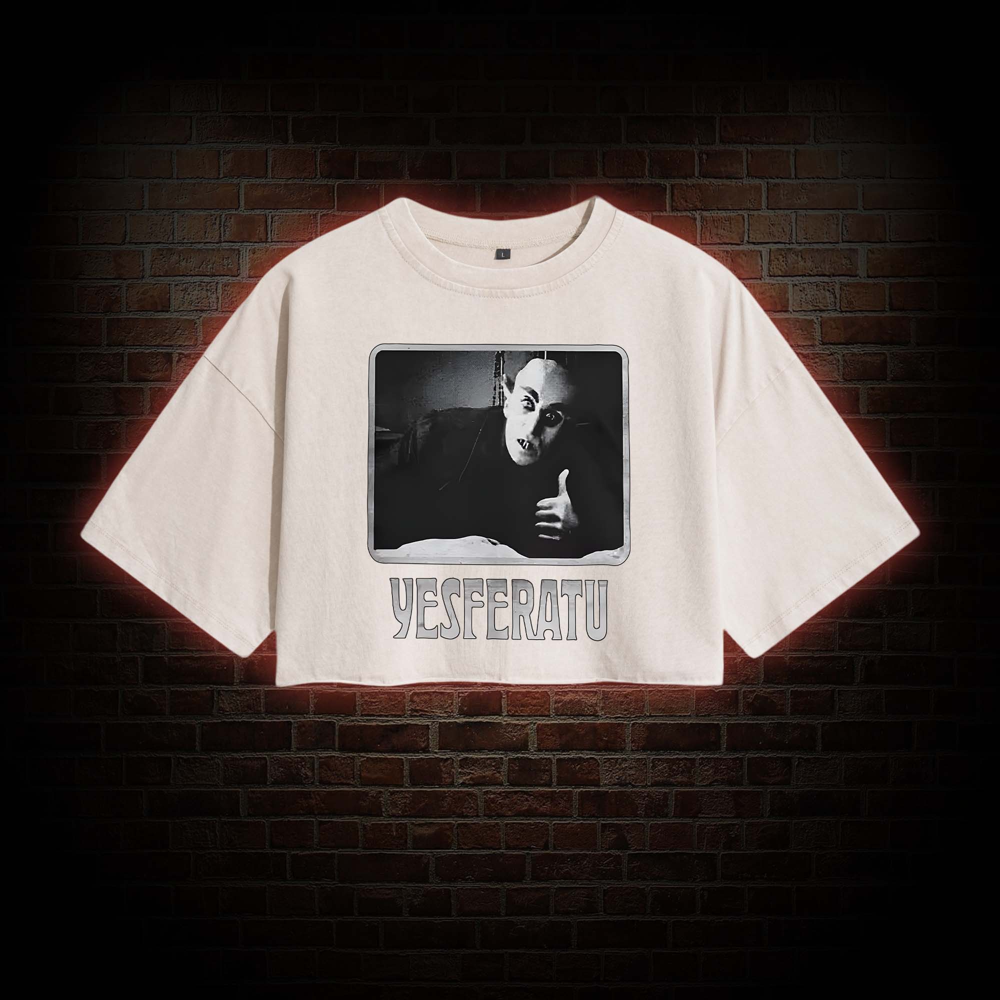 Yesferatu Funny Horror Retro Washed Cropped T-shirts