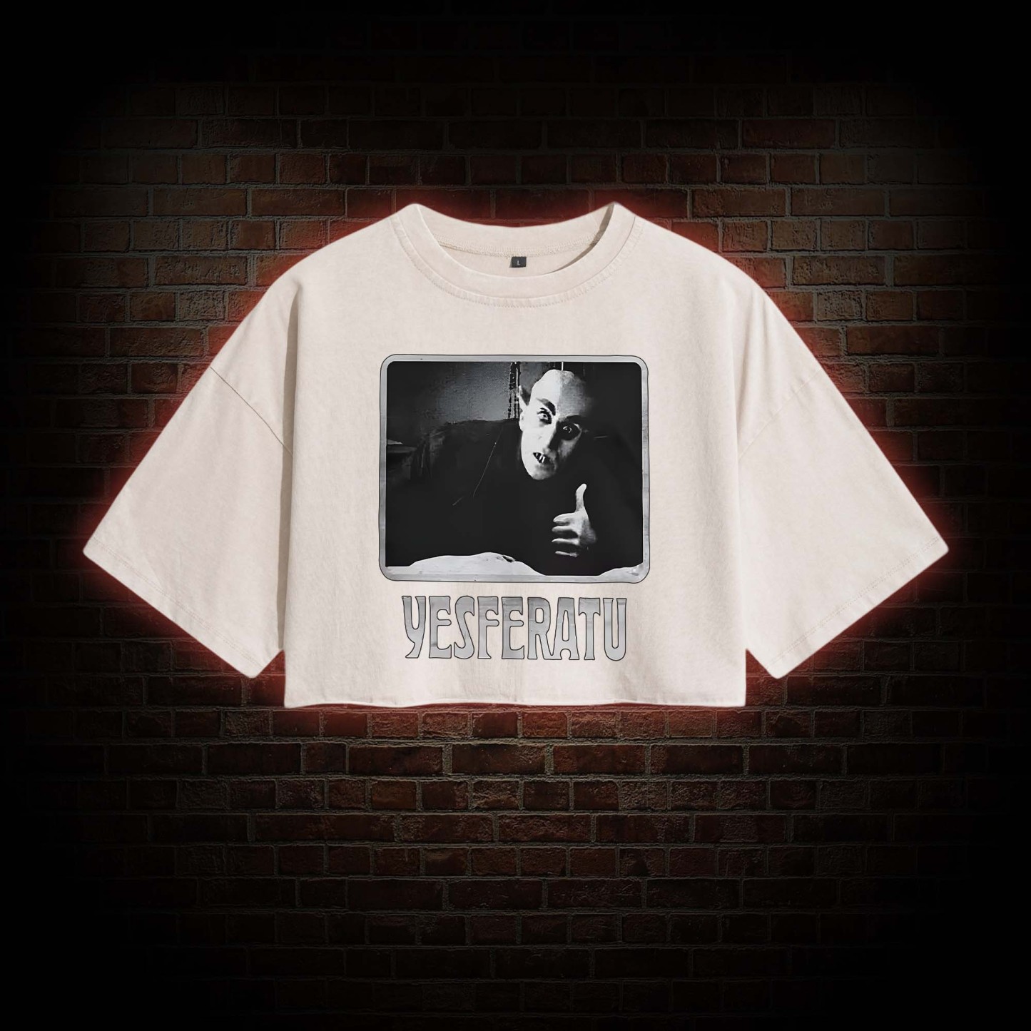 Yesferatu Funny Horror Retro Washed Cropped T-shirts