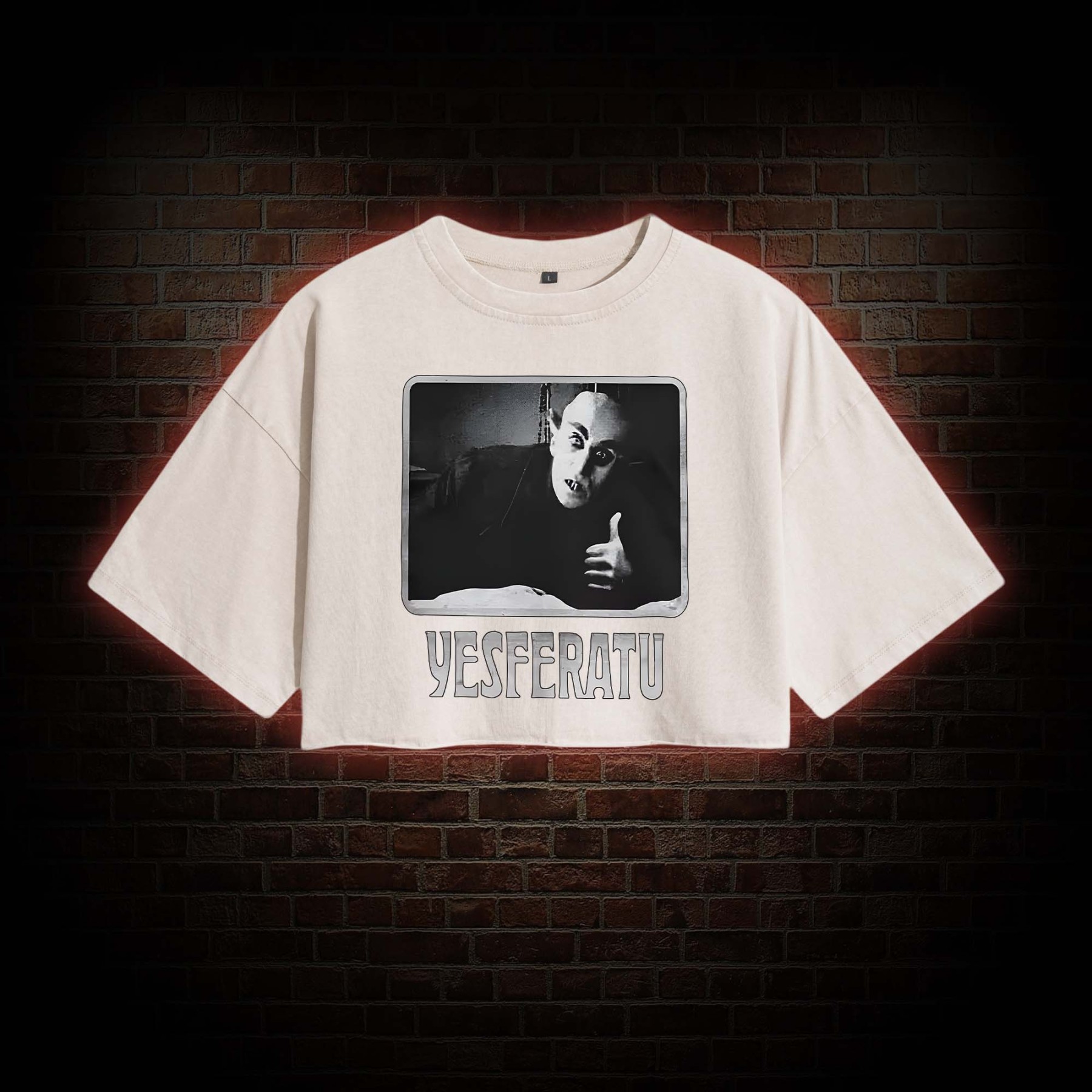 Yesferatu Funny Horror Retro Washed Cropped T-shirts