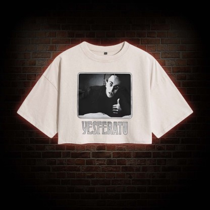 Yesferatu Funny Horror Retro Washed Cropped T-shirts
