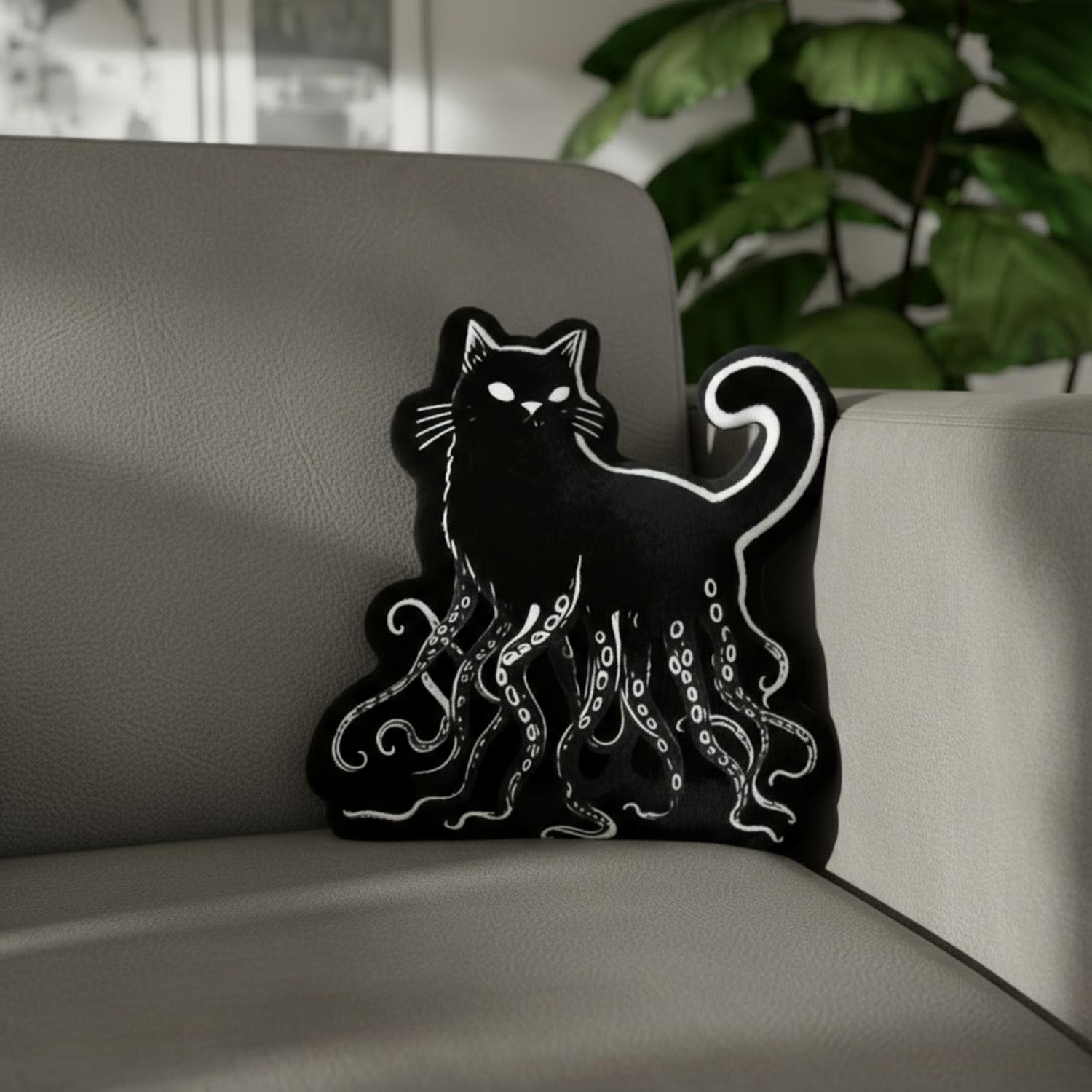 Octopus And Black Cat Pillow