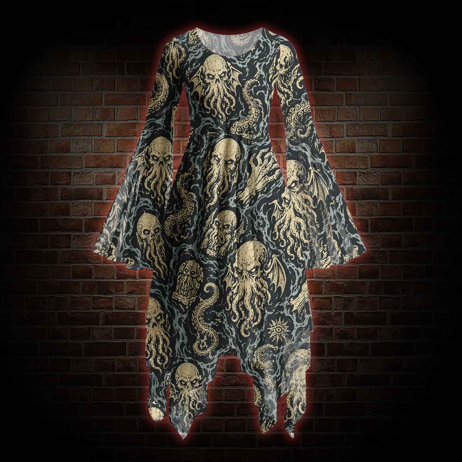Cthulhu Mythos Bell-sleeve Handkerchief-hem Dress