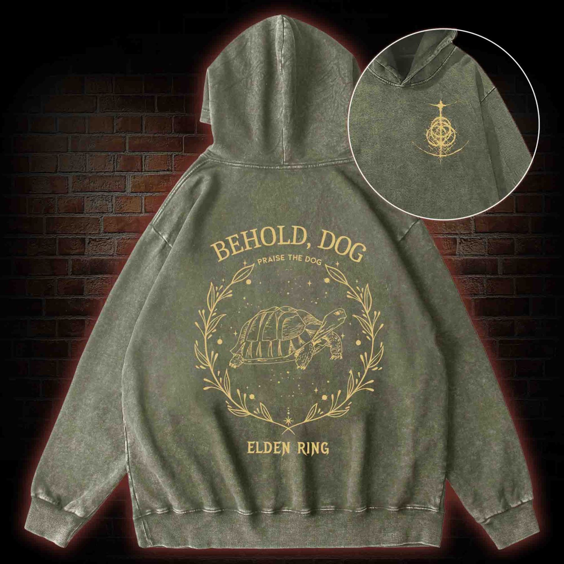 Behold Dog Back Print Washed Hoodie