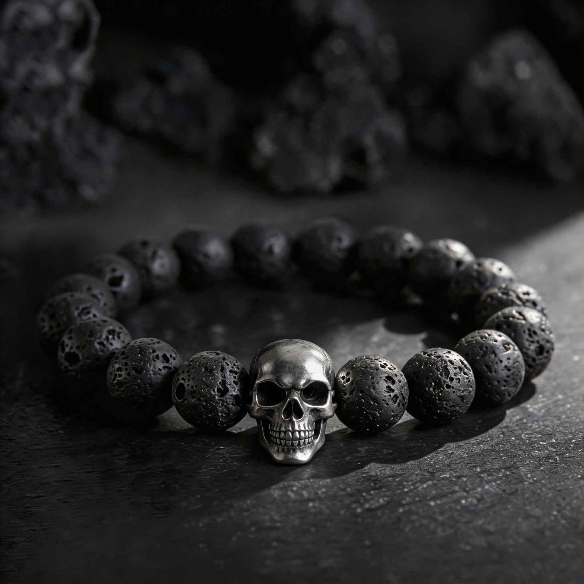 Skull Lava Stone Beaded Bracelet