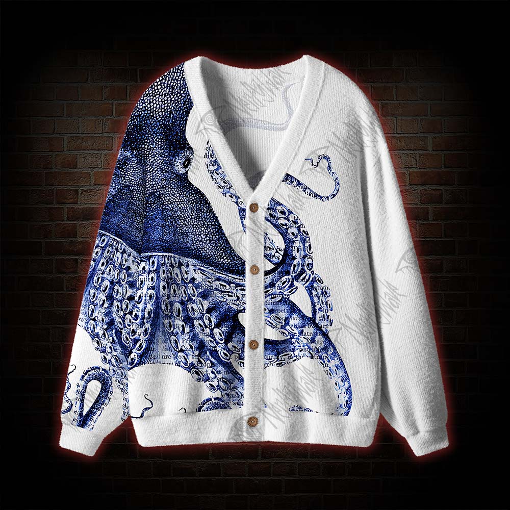 Blue Kraken Octopus Cardigan Sweater
