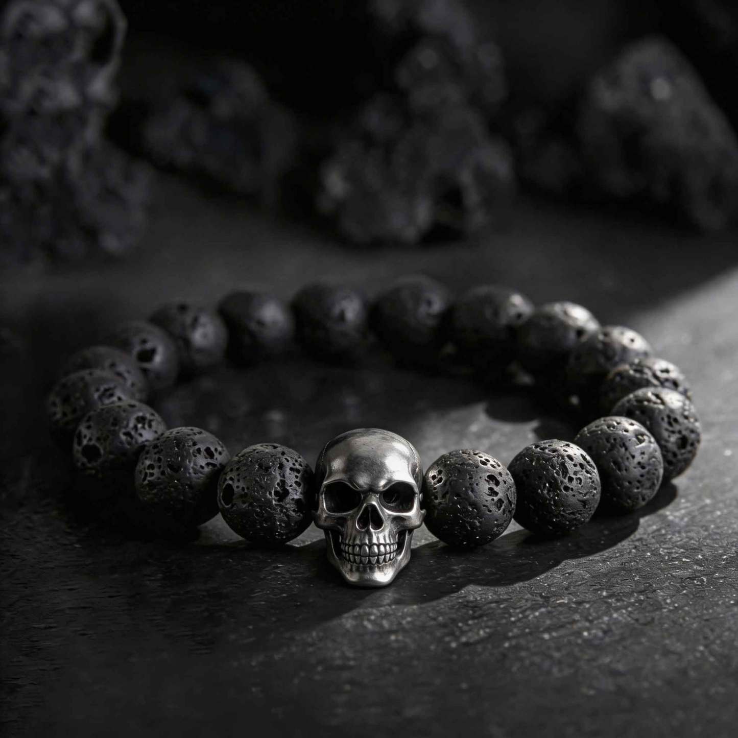 Skull Lava Stone Beaded Bracelet