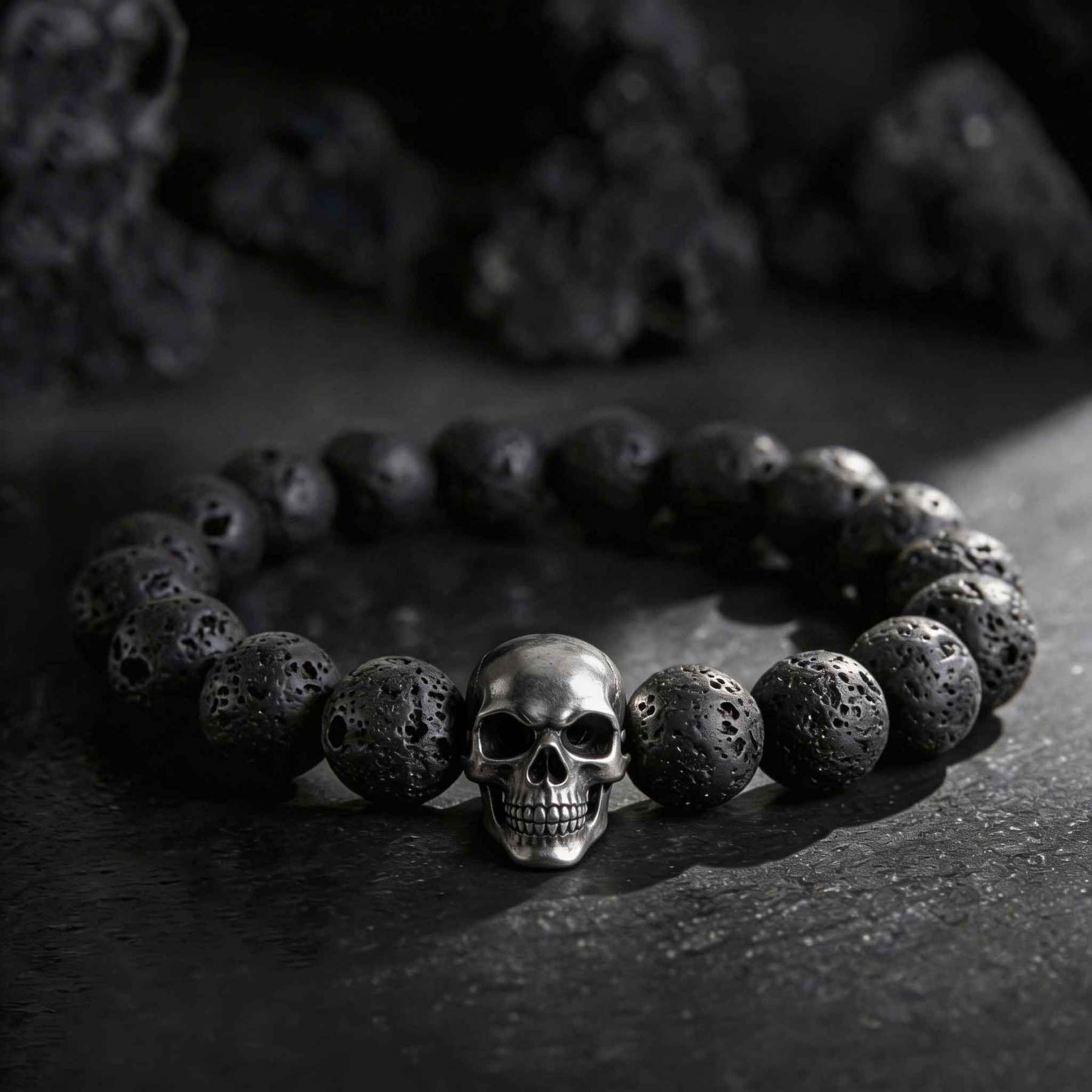 Skull Lava Stone Beaded Bracelet