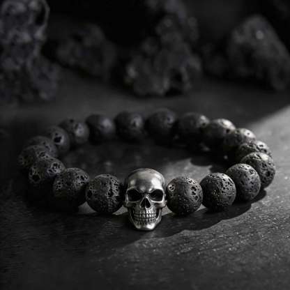 Skull Lava Stone Beaded Bracelet